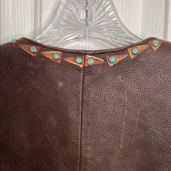 Patricia Wolf brown leather horses jacket turquoise stone details women’s large - Picture 11 of 12